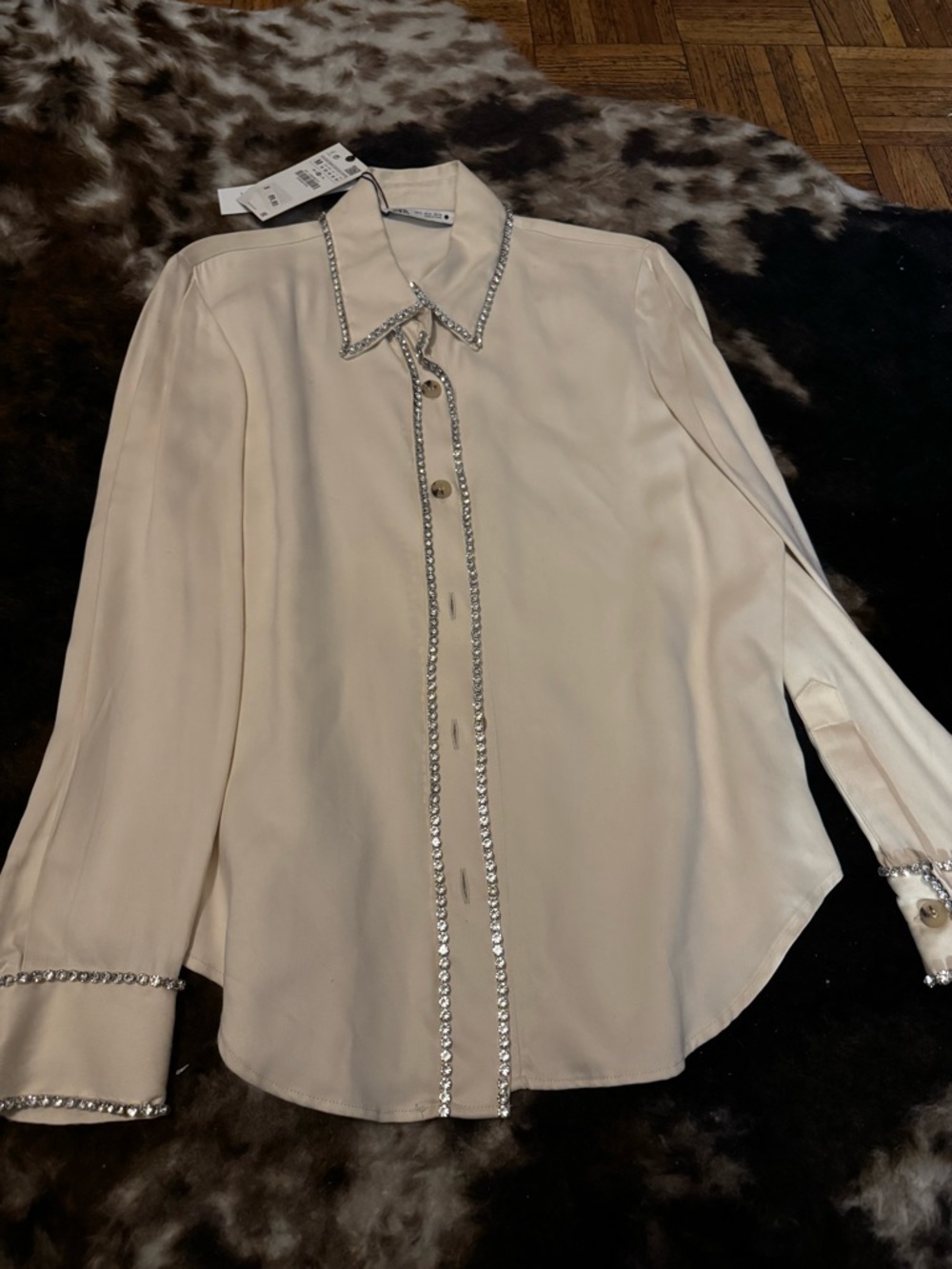 Zara Cream Button-Down Shirt with Crystal Trim